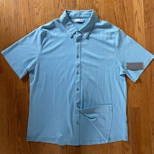 Geoffrey Beene Short Sleeve Button-Up Shirt NWT Soft Carolina Blue Large